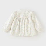 Dave&Bella Toddler Girls Beige Floral Print Cute Doll Collar Cotton Soft Shirts