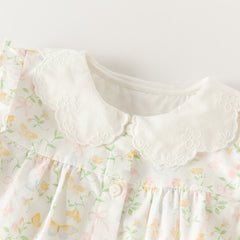 Dave&Bella Toddler Girls Beige Floral Print Cute Doll Collar Cotton Soft Shirts