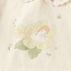 Dave&Bella Toddler Girls White/Yellow Doll Collar Cute Print Comfortable Casual T-shirts
