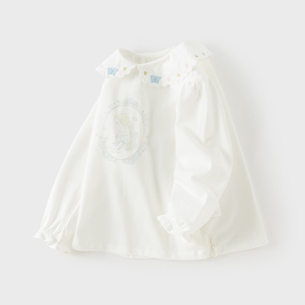 Dave&Bella Toddler Girls White/Yellow Doll Collar Cute Print Comfortable Casual T-shirts