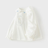 Dave&Bella Toddler Girls White/Yellow Doll Collar Cute Print Comfortable Casual T-shirts
