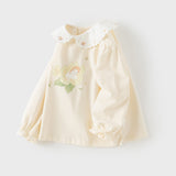 Dave&Bella Toddler Girls White/Yellow Doll Collar Cute Print Comfortable Casual T-shirts