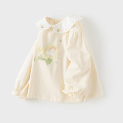 Dave&Bella Toddler Girls White/Yellow Doll Collar Cute Print Comfortable Casual T-shirts