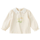 Dave&Bella Toddler Girls White/Yellow Doll Collar Cute Print Comfortable Casual T-shirts