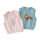Dave&Bella Toddler Girls/Boys Pink/Blue Cute Rabbit/Dog Print Knitted Vests