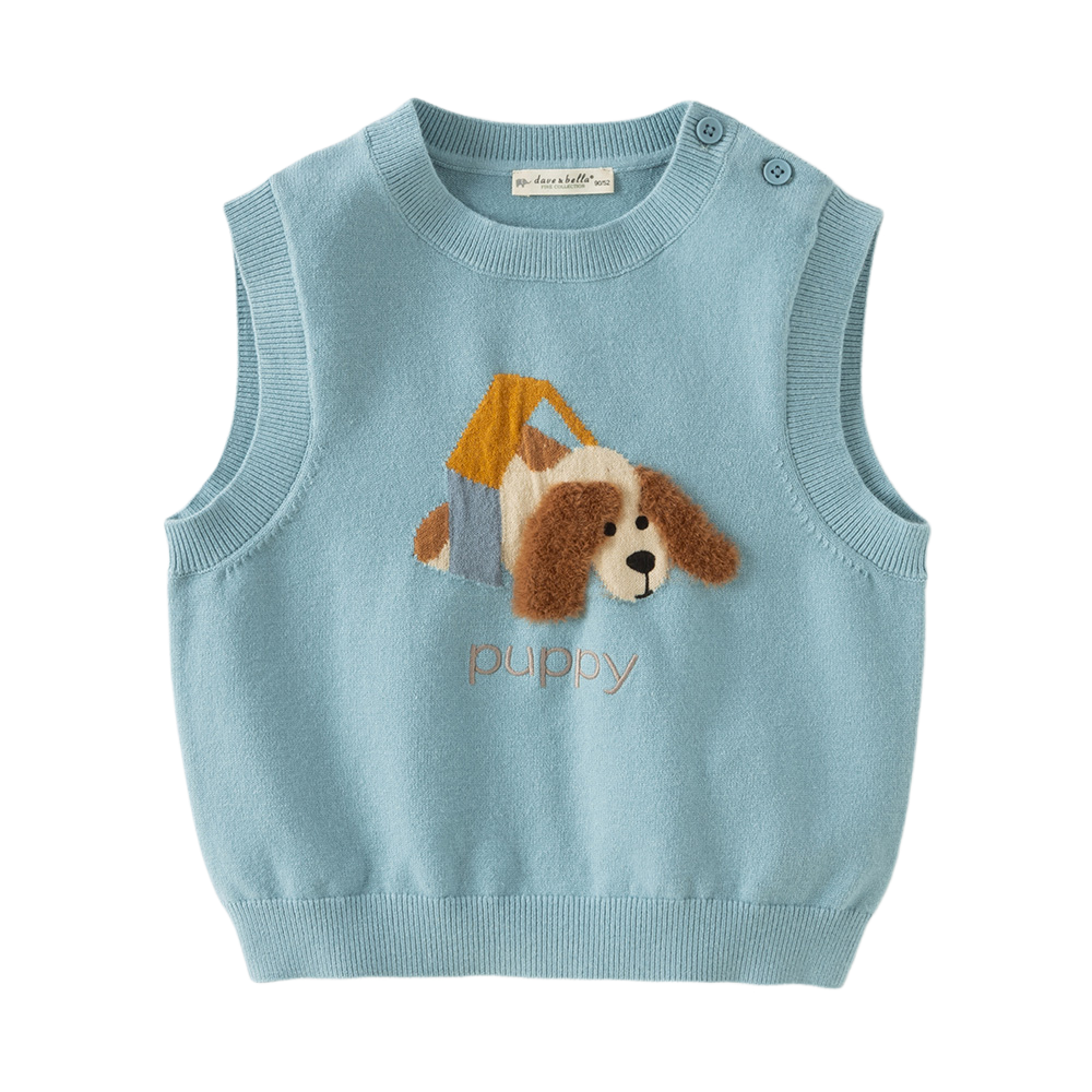 Dave&Bella Toddler Girls/Boys Pink/Blue Cute Rabbit/Dog Print Knitted Vests