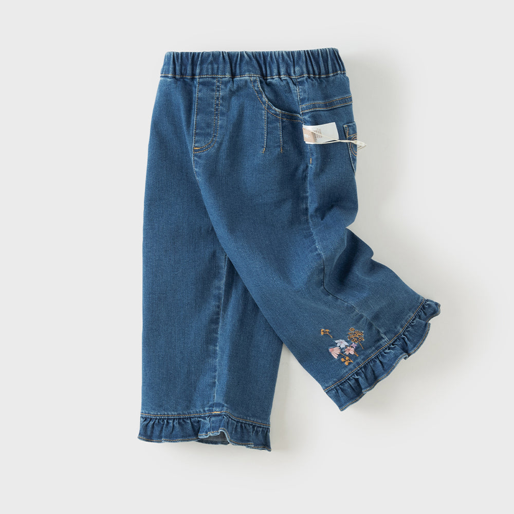 Dave&Bella Toddler Girls Denim Blue Loose Straight Leg Denim Versatile Jeans