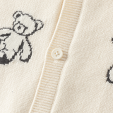 Dave&Bella Toddler Girls Beige Cute Bear Jacquard Cozy Cotton Cardigans