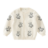 Dave&Bella Toddler Girls Beige Cute Bear Jacquard Cozy Cotton Cardigans