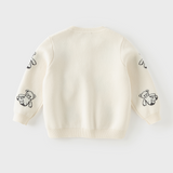 Dave&Bella Toddler Girls Beige Cute Bear Jacquard Cozy Cotton Cardigans