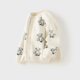 Dave&Bella Toddler Girls Beige Cute Bear Jacquard Cozy Cotton Cardigans