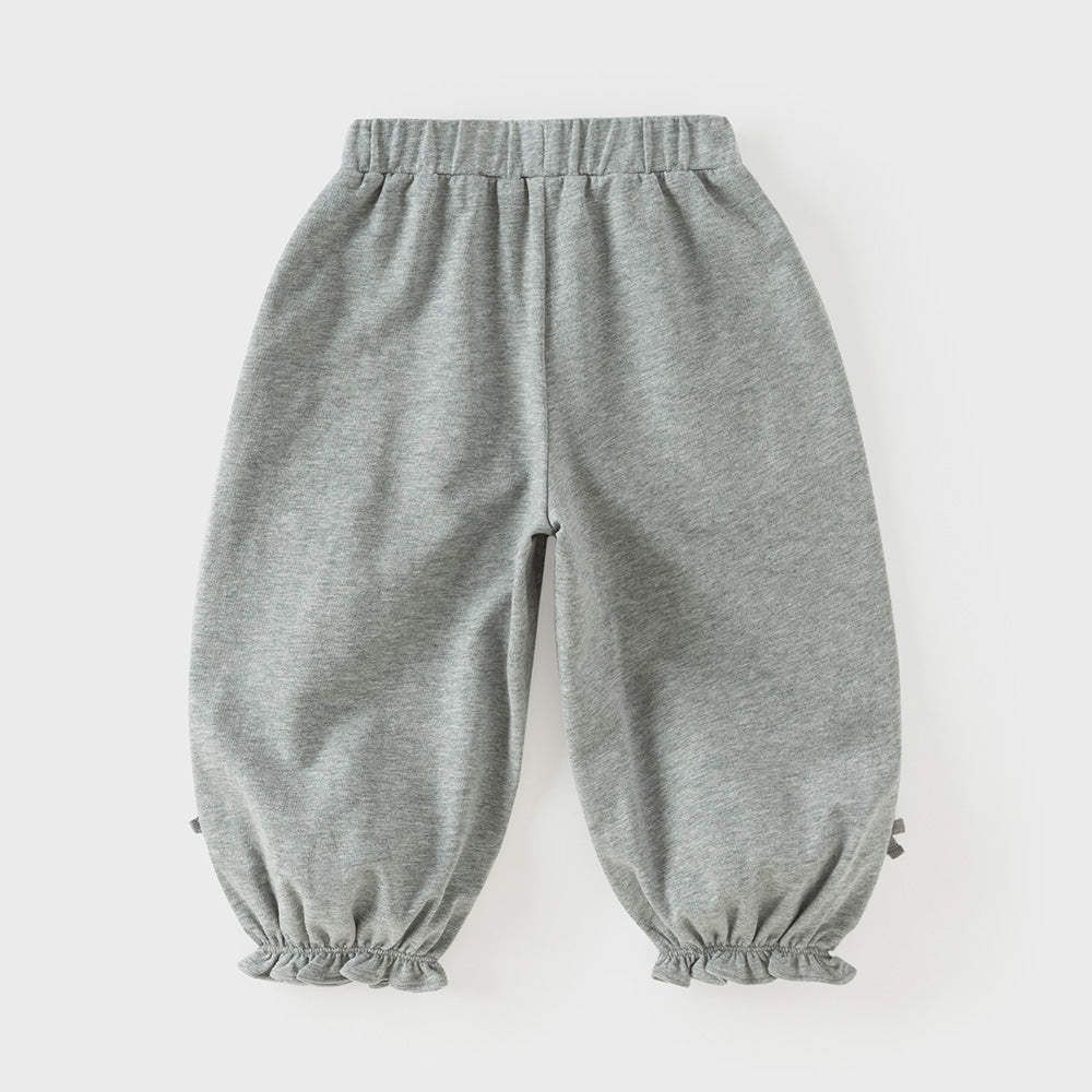 Dave&Bella Toddler Girls Grey/Navy Cotton Soft Loose Adjustable-waistband Sweatpants