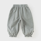 Dave&Bella Toddler Girls Grey/Navy Cotton Soft Loose Adjustable-waistband Sweatpants