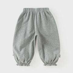 Dave&Bella Toddler Girls Grey/Navy Cotton Soft Loose Adjustable-waistband Sweatpants