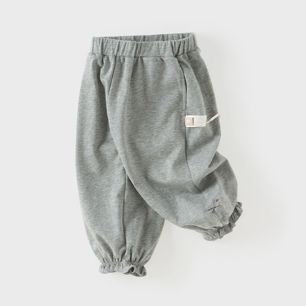Dave&Bella Toddler Girls Grey/Navy Cotton Soft Loose Adjustable-waistband Sweatpants
