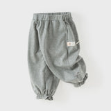 Dave&Bella Toddler Girls Grey/Navy Cotton Soft Loose Adjustable-waistband Sweatpants