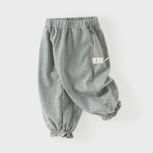 Dave&Bella Toddler Girls Grey/Navy Cotton Soft Loose Adjustable-waistband Sweatpants