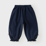 Dave&Bella Toddler Girls Grey/Navy Cotton Soft Loose Adjustable-waistband Sweatpants