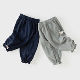 Dave&Bella Toddler Girls Grey/Navy Cotton Soft Loose Adjustable-waistband Sweatpants