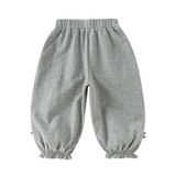 Dave&Bella Toddler Girls Grey/Navy Cotton Soft Loose Adjustable-waistband Sweatpants