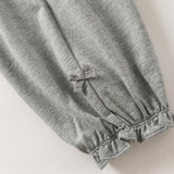 Dave&Bella Toddler Girls Grey/Navy Cotton Soft Loose Adjustable-waistband Sweatpants