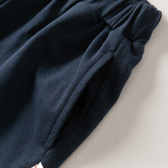 Dave&Bella Toddler Girls Grey/Navy Cotton Soft Loose Adjustable-waistband Sweatpants