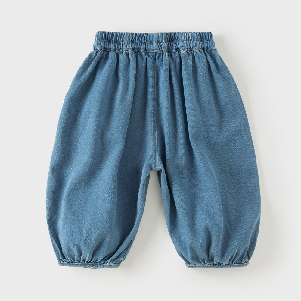 Dave&Bella Toddler Girls Denim Blue Classic Plain Drawstring Jeans
