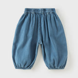 Dave&Bella Toddler Girls Denim Blue Classic Plain Drawstring Jeans