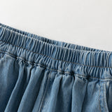 Dave&Bella Toddler Girls Denim Blue Classic Plain Drawstring Jeans