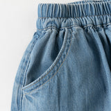 Dave&Bella Toddler Girls Denim Blue Classic Plain Drawstring Jeans