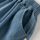 Dave&Bella Toddler Girls Denim Blue Classic Plain Drawstring Jeans