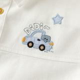 Dave&Bella Toddler Boys White Car Embroidery Cotton Soft Simple Style Shirts