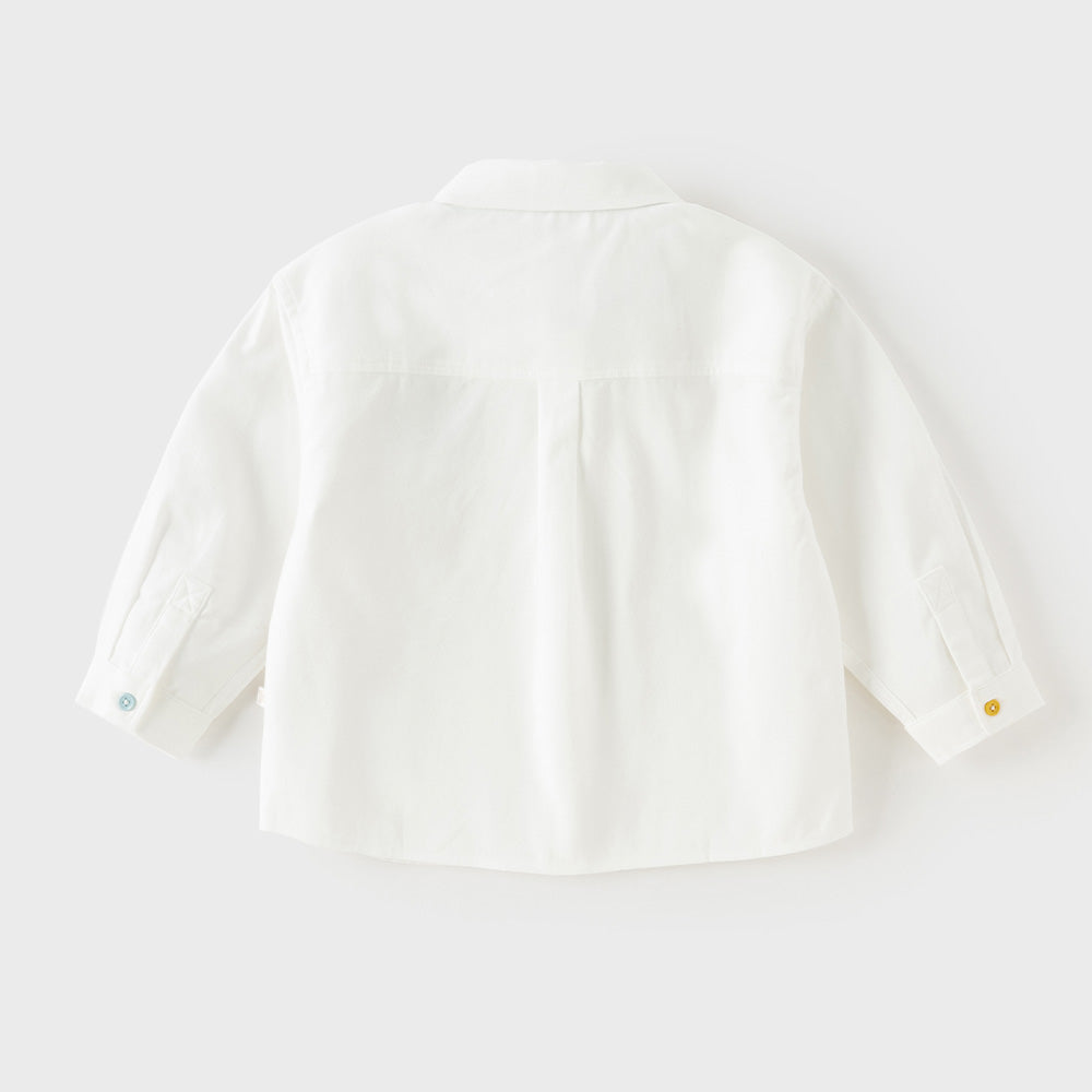 Dave&Bella Toddler Boys White Car Embroidery Cotton Soft Simple Style Shirts