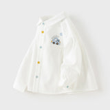 Dave&Bella Toddler Boys White Car Embroidery Cotton Soft Simple Style Shirts