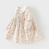 Dave&Bella Toddler Girls Beige Floral Print Doll Collar Soft Cotton A-line Dress