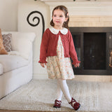 Dave&Bella Toddler Girls Beige Floral Print Doll Collar Soft Cotton A-line Dress