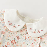 Dave&Bella Toddler Girls Beige Floral Print Doll Collar Soft Cotton A-line Dress