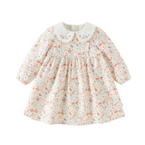 Dave&Bella Toddler Girls Beige Floral Print Doll Collar Soft Cotton A-line Dress