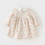 Dave&Bella Toddler Girls Beige Floral Print Doll Collar Soft Cotton A-line Dress