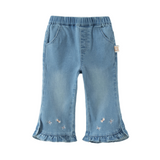 Dave&Bella Toddler Girls Denim Blue Ruffle Hem Design Versatile Jeans