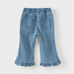 Dave&Bella Toddler Girls Denim Blue Ruffle Hem Design Versatile Jeans