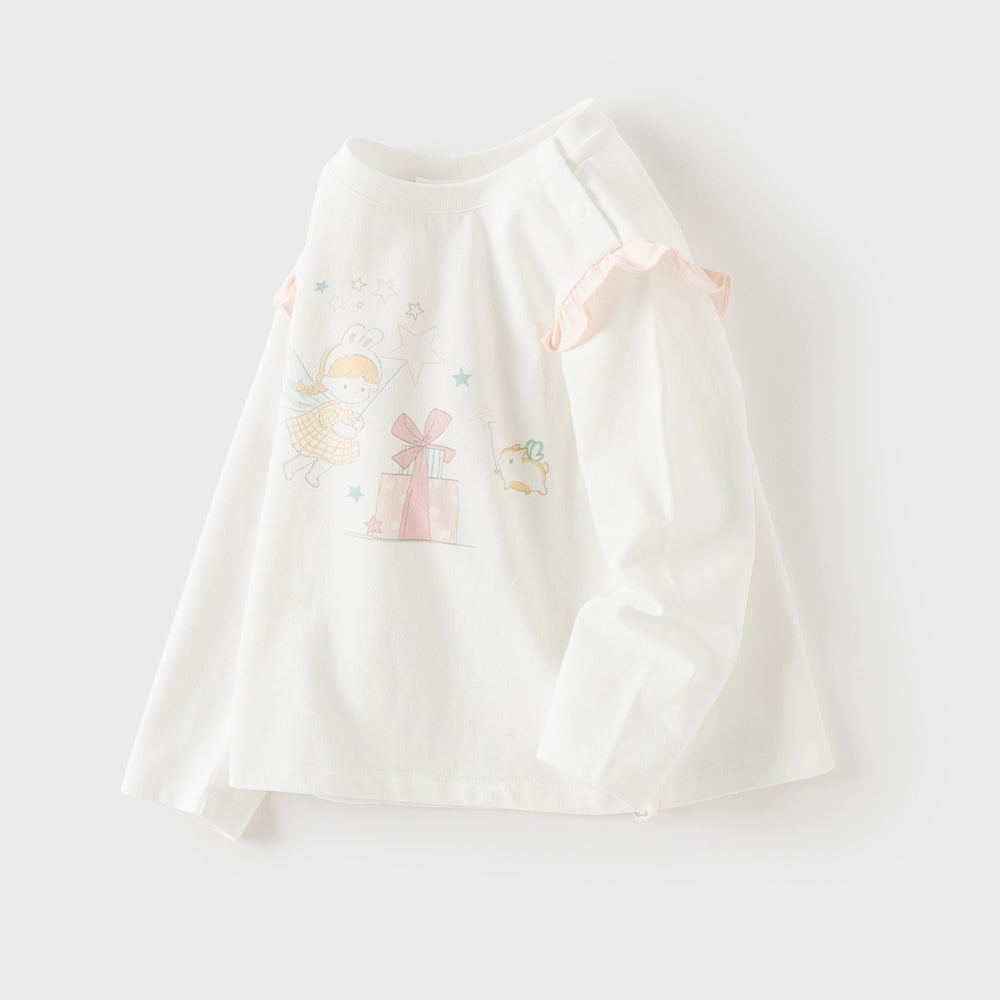Dave&Bella Toddler Girls White Cute Print Cozy Comfortable Cotton T-shirts