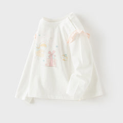 Dave&Bella Toddler Girls White Cute Print Cozy Comfortable Cotton T-shirts