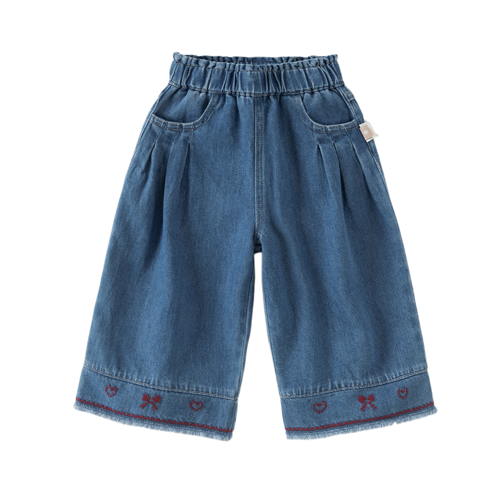 Dave&Bella Toddler Girls Denim Blue Straight Leg Sweet Embroidery Jeans