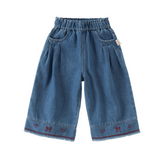 Dave&Bella Toddler Girls Denim Blue Straight Leg Sweet Embroidery Jeans