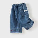 Dave&Bella Toddler Girls Denim Blue Straight Leg Sweet Embroidery Jeans