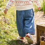 Dave&Bella Toddler Girls Denim Blue Straight Leg Sweet Embroidery Jeans