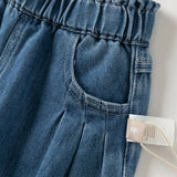 Dave&Bella Toddler Girls Denim Blue Straight Leg Sweet Embroidery Jeans