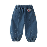 Dave&Bella Toddler Girls Denim Blue Tiny Heart Print VersatileJogger Jeans
