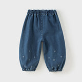 Dave&Bella Toddler Girls Denim Blue Tiny Heart Print VersatileJogger Jeans